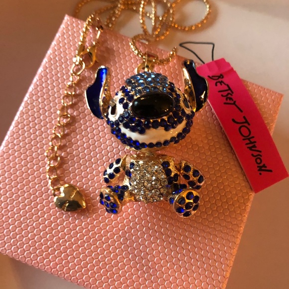 Betsey Johnson Stitch Blue Crystal 28” Necklace - Picture 7 of 8